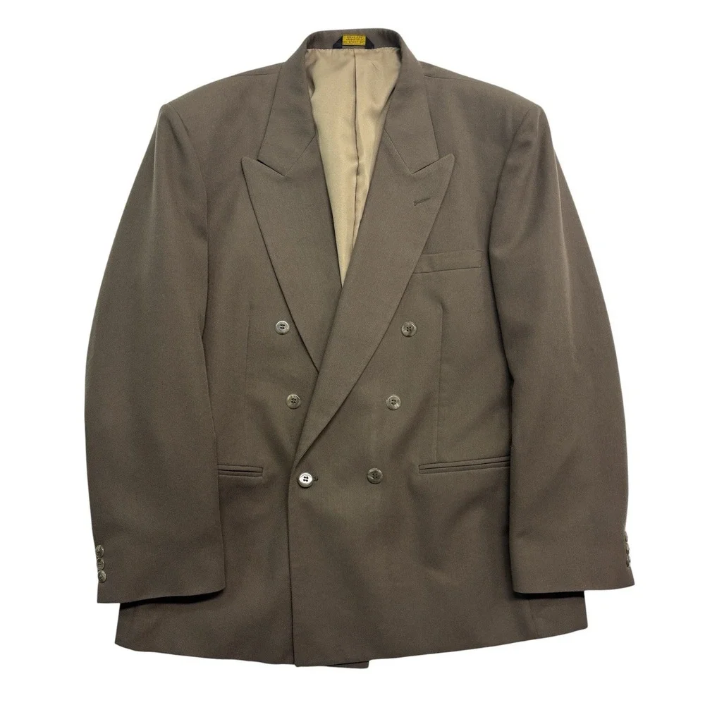 vtg 90s Double Breasted 42R Olive Green Blazer Jacket Sport Suit Coat Wool Blend